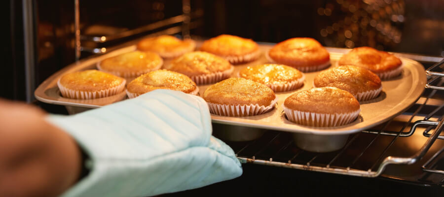 Fresh muffins in the oven